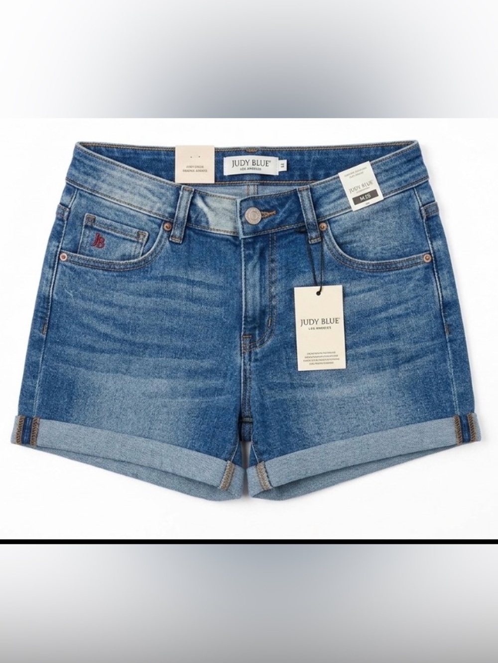 Judy Blue High Waist Medium Wash Rolled Hem Denim Shorts